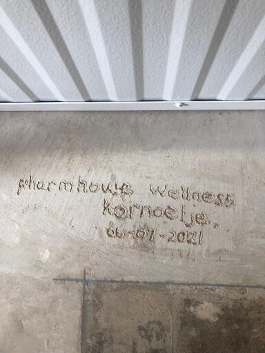 pharmhouse wellness written on a cement floor